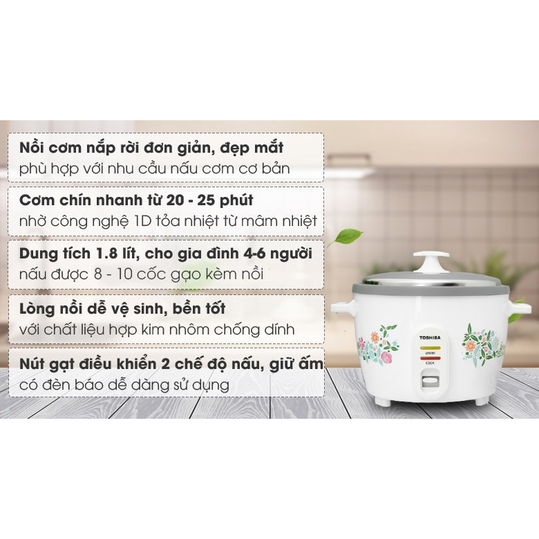 Nồi cơm nắp rời Toshiba 1.8 lít RC-18MH2PV(F) RC-18MH1PV(F) hàng trưng bầy mới 98 99% chính hãng 100% giao nhẫu nhiên