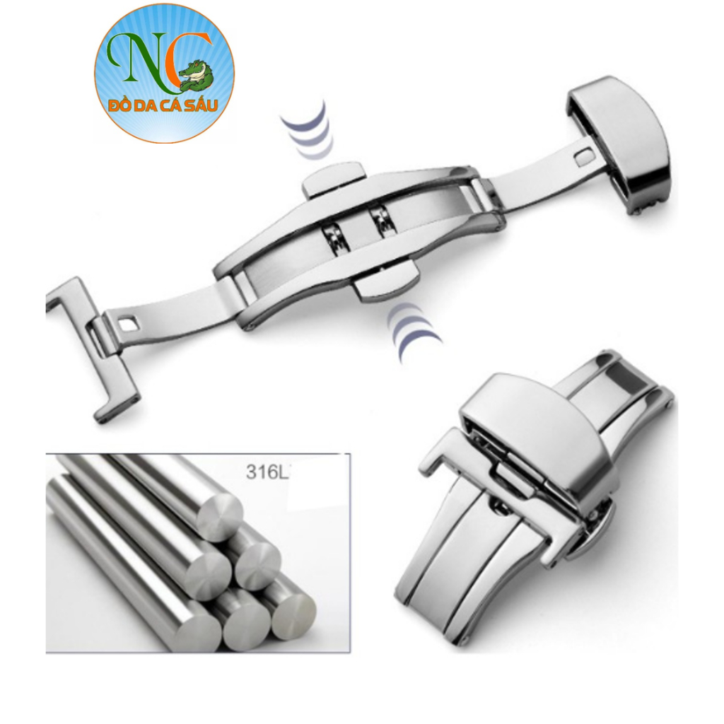 KHÓA BƯỚM đồng hồ ĐÔI thép không gỉ dùng cho dây da