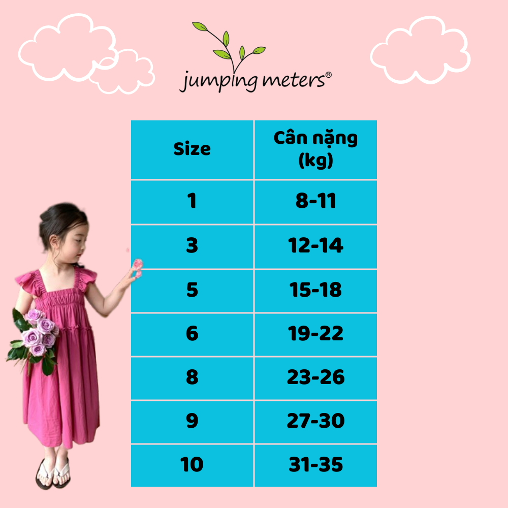 Váy bé gái Jumping Meters chun ngực chất liệu thô màu hồng TK4