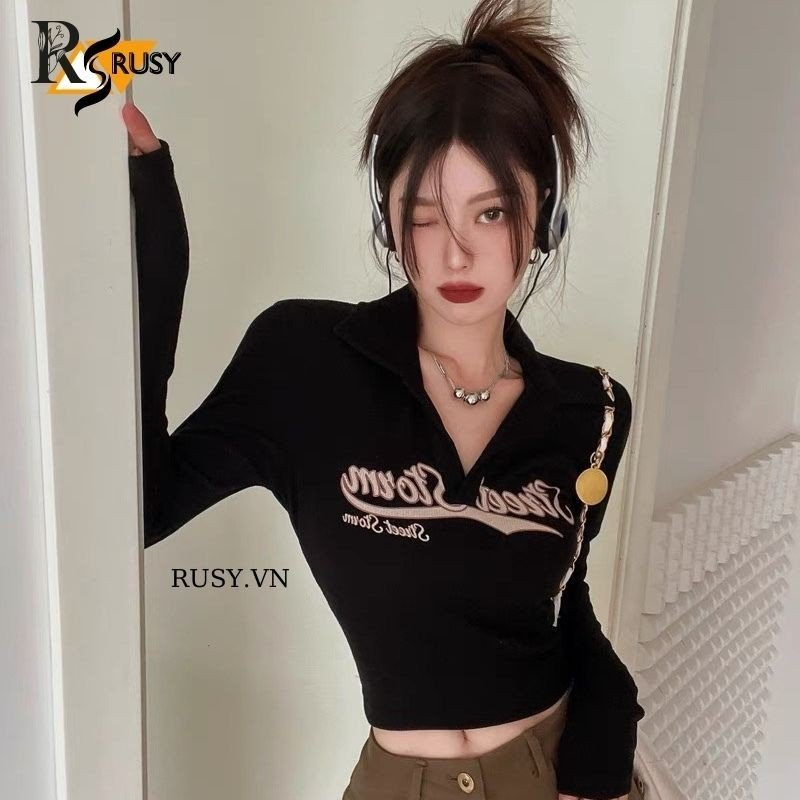 Áo Thun Nữ Dài Tay CroptopThun Mềm Mại Cao Cấp RUSY