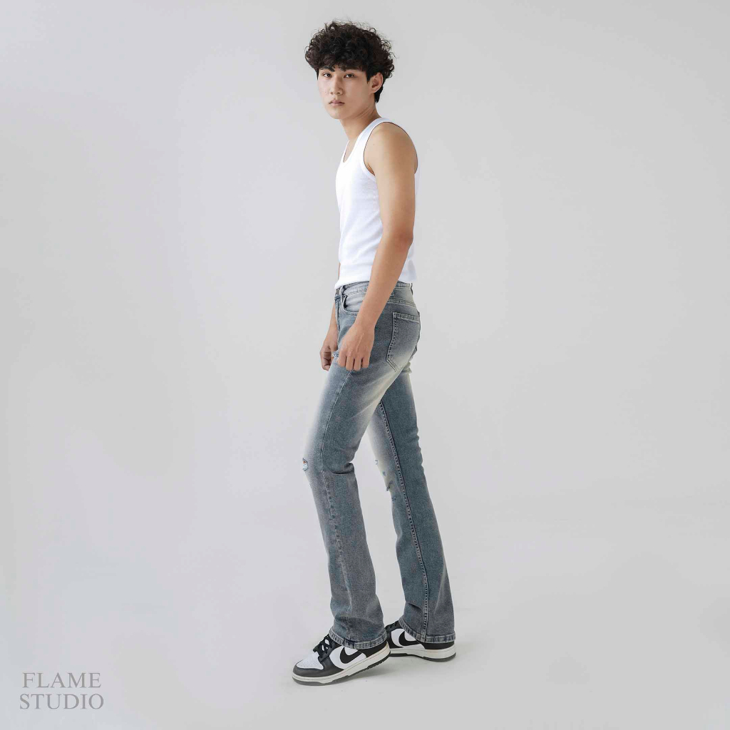 FLARE DENIM in BLUE RETRO, QUẦN JEAN NAM ỐNG LOE màu xanh retro