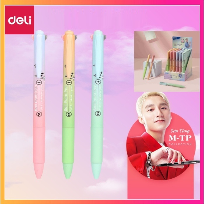 Bút bi 4 màu pastel Deli CQ183 ngòi 0.7mm / Bút 4 màu êm trơn Q183 Sơn Tùng MTP