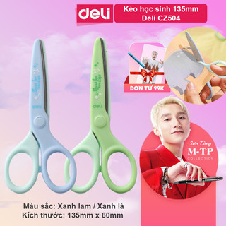 Kéo học sinh 135mm deli cz504 - xanh lá/xanh dương