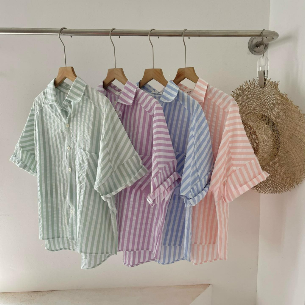 Áo Sơ Mi Nữ Vải XONXEN SHOP HUẾ Ngắn Tay Kẻ Sọc 1túi Mã  A624