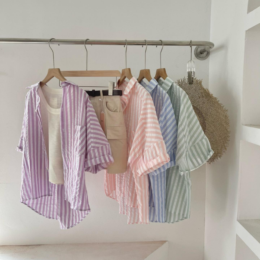 Áo Sơ Mi Nữ Vải XONXEN SHOP HUẾ Ngắn Tay Kẻ Sọc 1túi Mã  A624