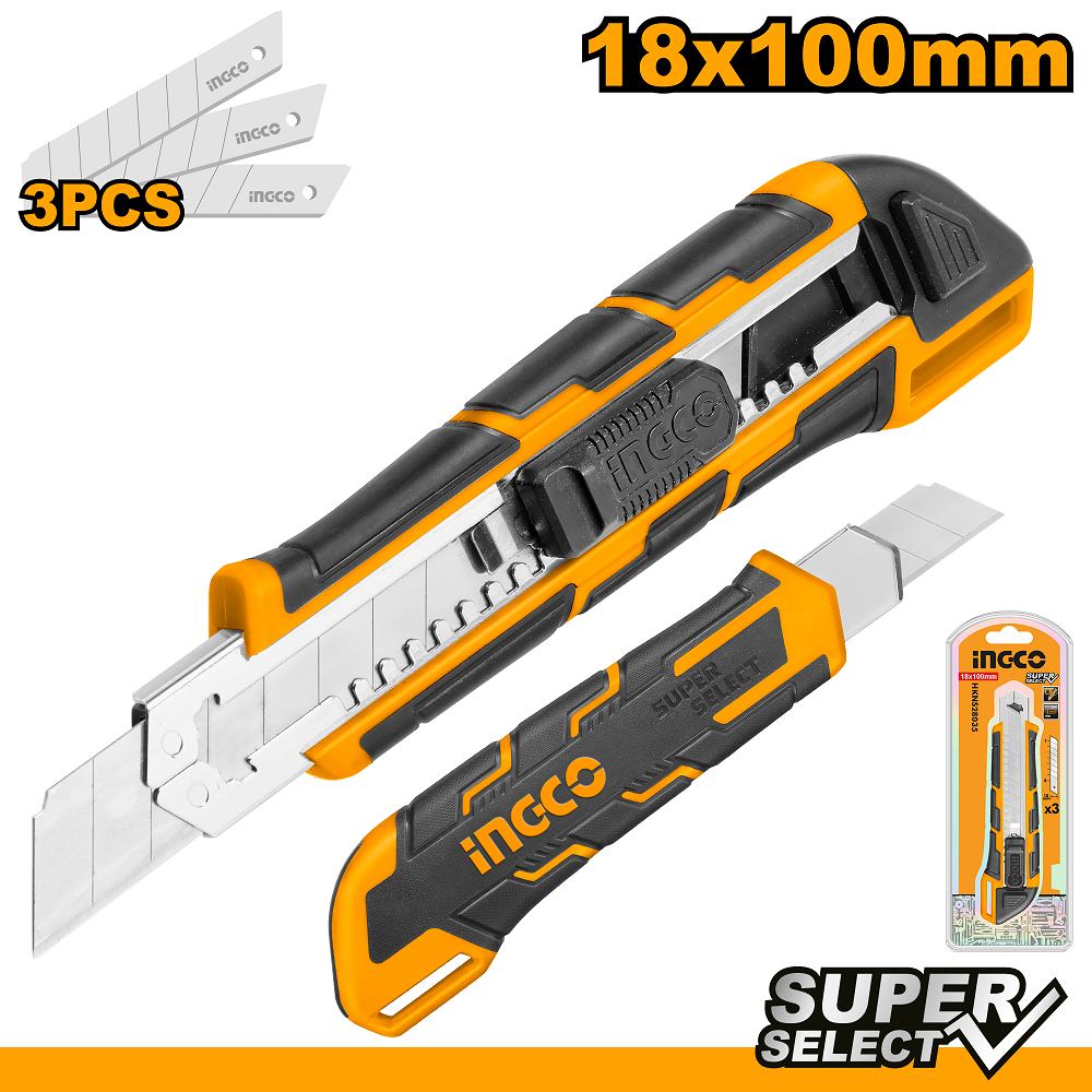 Dao rọc giấy Ingco HKNS28035 x3 lưỡi dao 18mm x 100mm, chiều dài: 169mm