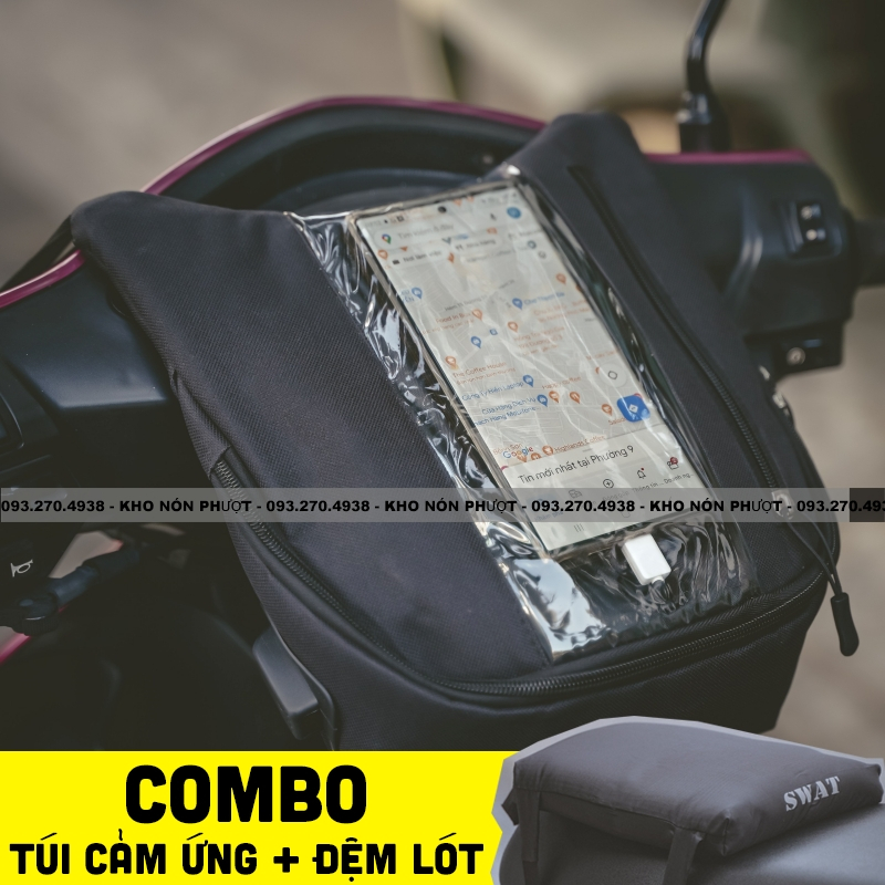 CÓ VIDEO - COMBO túi treo kèm đệm lót yên xe chạy Shipper giao hàng - Túi treo điện thoại cảm ứng đựng điện thoại