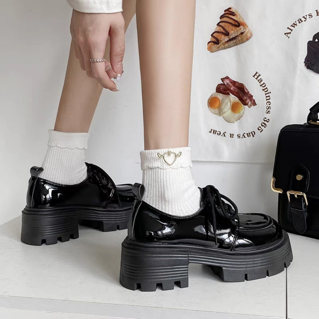 Giày LOLITA Nữ HOR BA Da Bóng, Da Lì phong cách Hàn quốc mary quai cài đế cao cá tính năng động mới hot đế cao