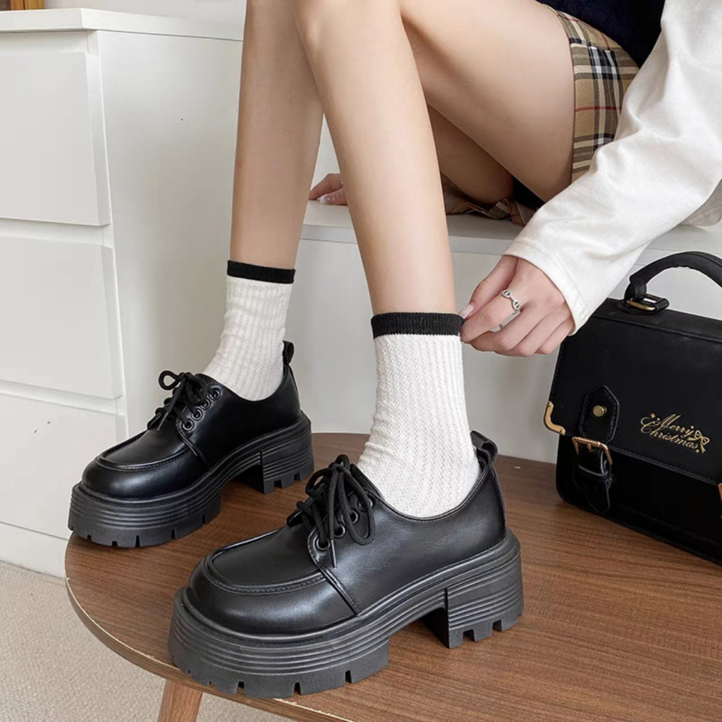 Giày LOLITA Nữ HOR BA Da Bóng, Da Lì phong cách Hàn quốc mary quai cài đế cao cá tính năng động mới hot đế cao