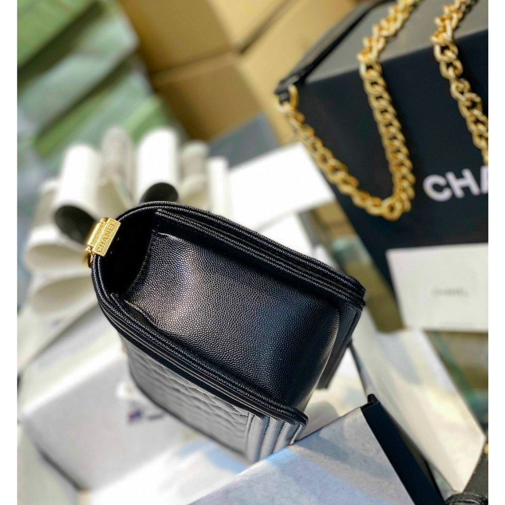 Túi Boy Caviar Chần Ô Trám Size 25 Da Sần Da Hạt Da Thật Full Box Super