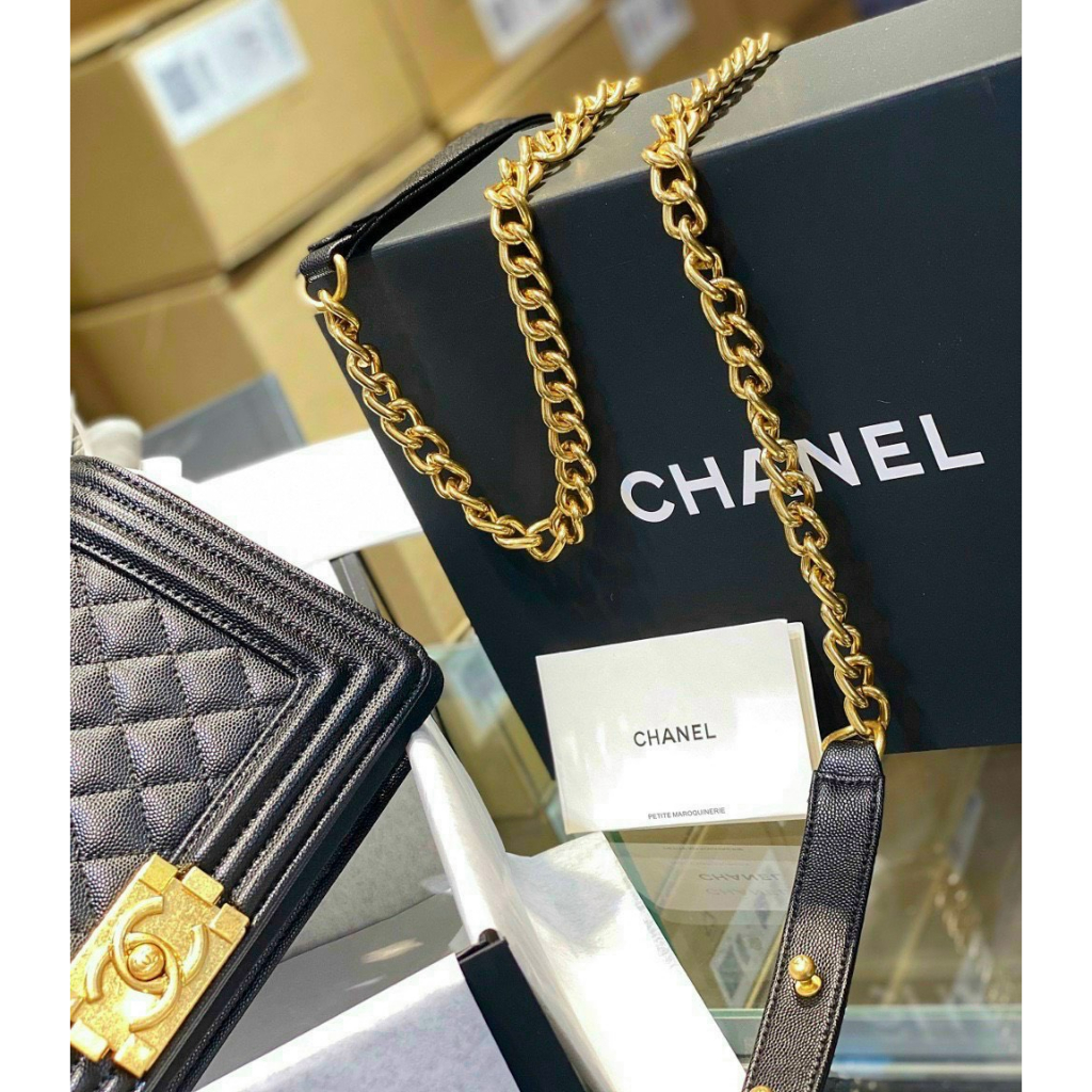 Túi Boy Caviar Chần Ô Trám Size 25 Da Sần Da Hạt Da Thật Full Box Super