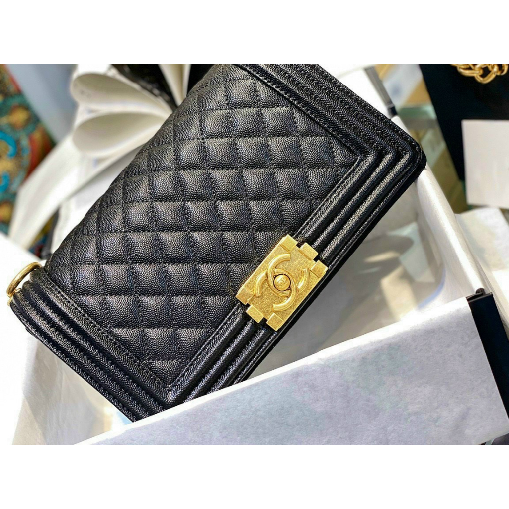 Túi Boy Caviar Chần Ô Trám Size 25 Da Sần Da Hạt Da Thật Full Box Super