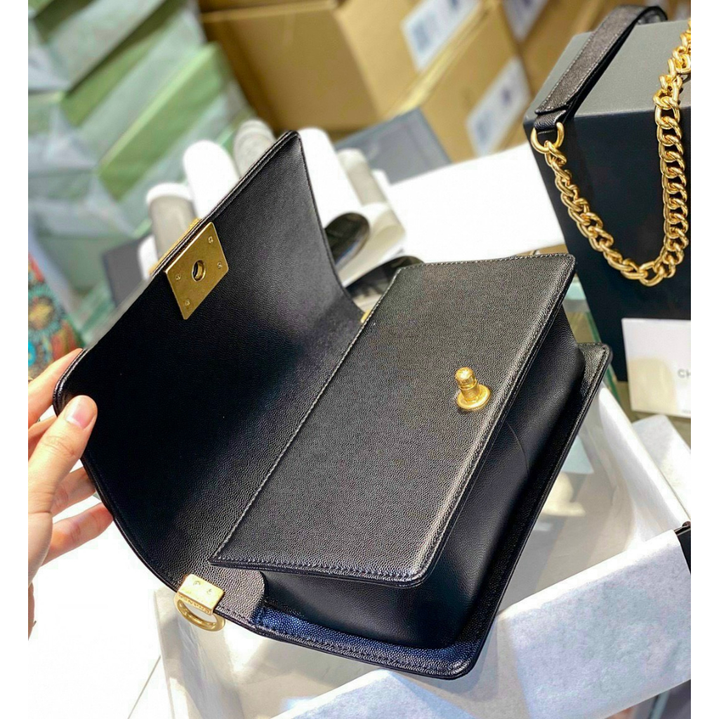 Túi Boy Caviar Chần Ô Trám Size 25 Da Sần Da Hạt Da Thật Full Box Super