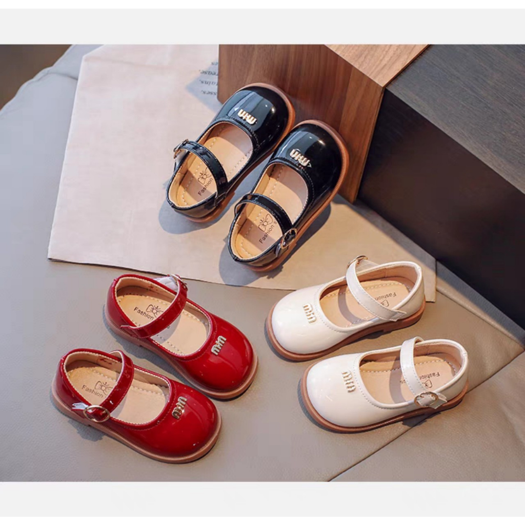 Giày búp bê công chúa cho bé gái sz 21-30, Giày bệt bé gái đính tag chữ Min da siêu mềm phong cách Hàn Quốc sành điệu