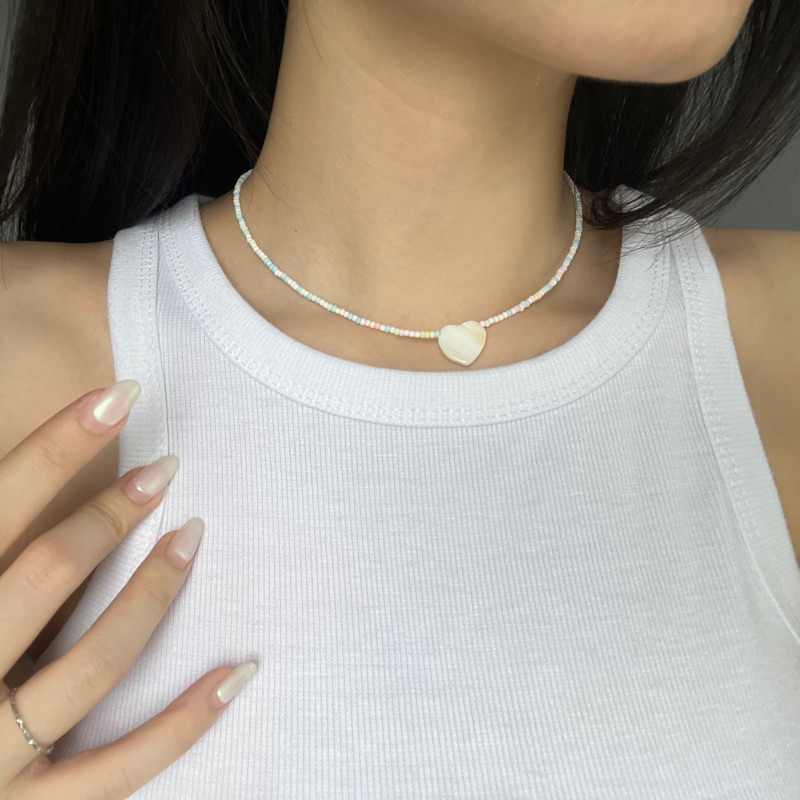 Vỏng Cổ Hạt Cườm Pastel Trái Tim Xà Cừ