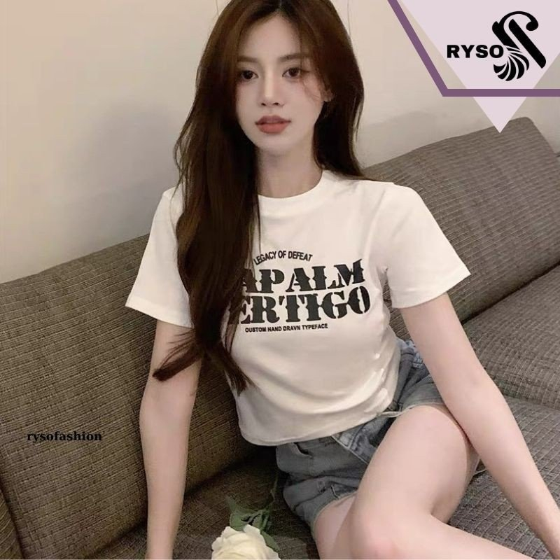 Áo baby tee nữ RYSO FASHION áo thun croptop chất tăm ngắn tay cổ tròn co dãn 4 chiều in họa tiết