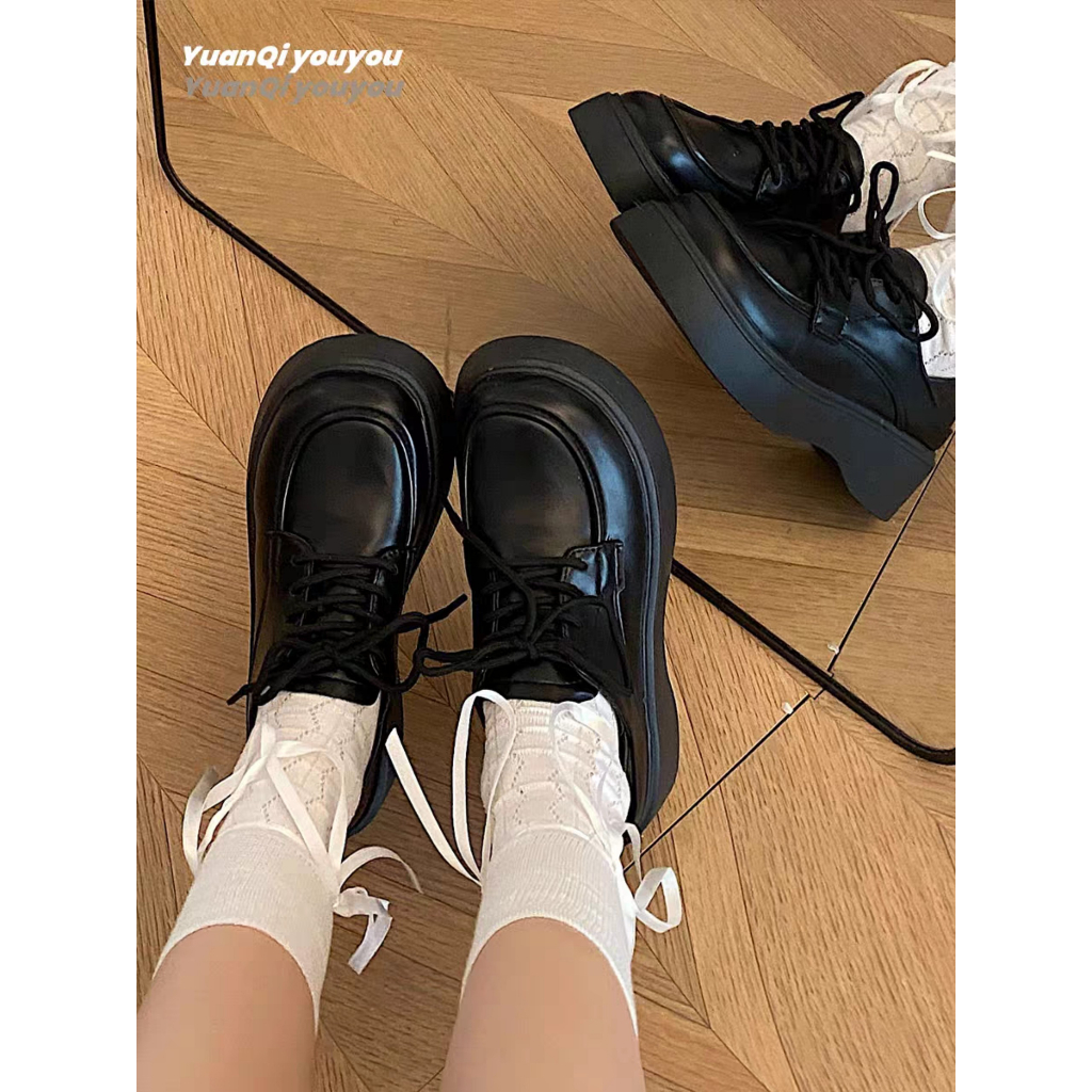 Giày nữ oxford ulzzang lolita độn đế bằng cao to bự dày da bóng/trơn mũi vuông phong cách hàn quốc đẹp mới