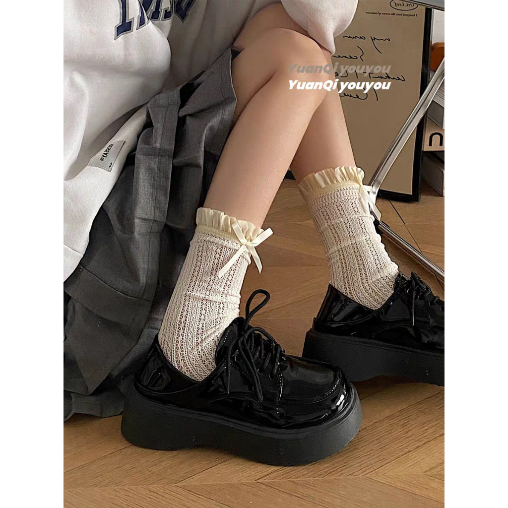 Giày nữ oxford ulzzang lolita độn đế bằng cao to bự dày da bóng/trơn mũi vuông phong cách hàn quốc đẹp mới