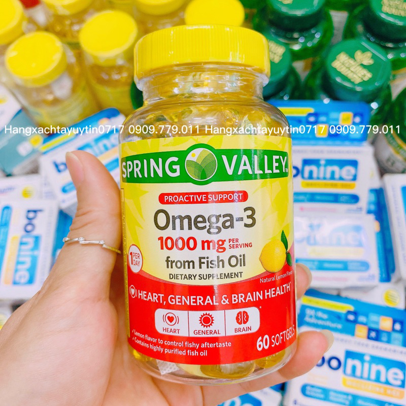 Dầu cá siêu cô đặc vị chanh Omega3 1000mg Fish oil Spring Valley chuẩn Mỹ 60 viên