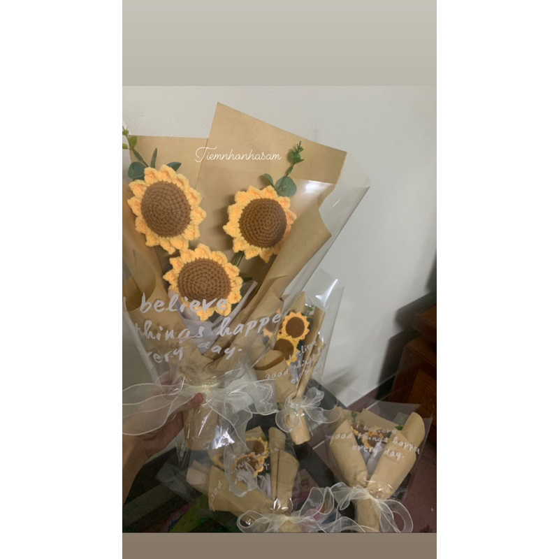 Hoa hướng dương len móc bó 1-3 bông