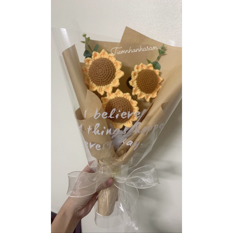 Hoa hướng dương len móc bó 1-3 bông