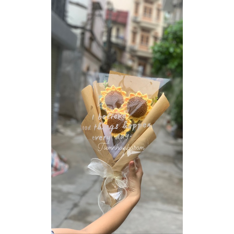Hoa hướng dương len móc bó 1-3 bông