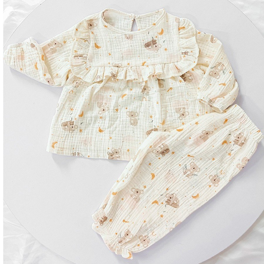Đồ bộ thu đông dài tay chất xô muslin cho bé HABY KIDS