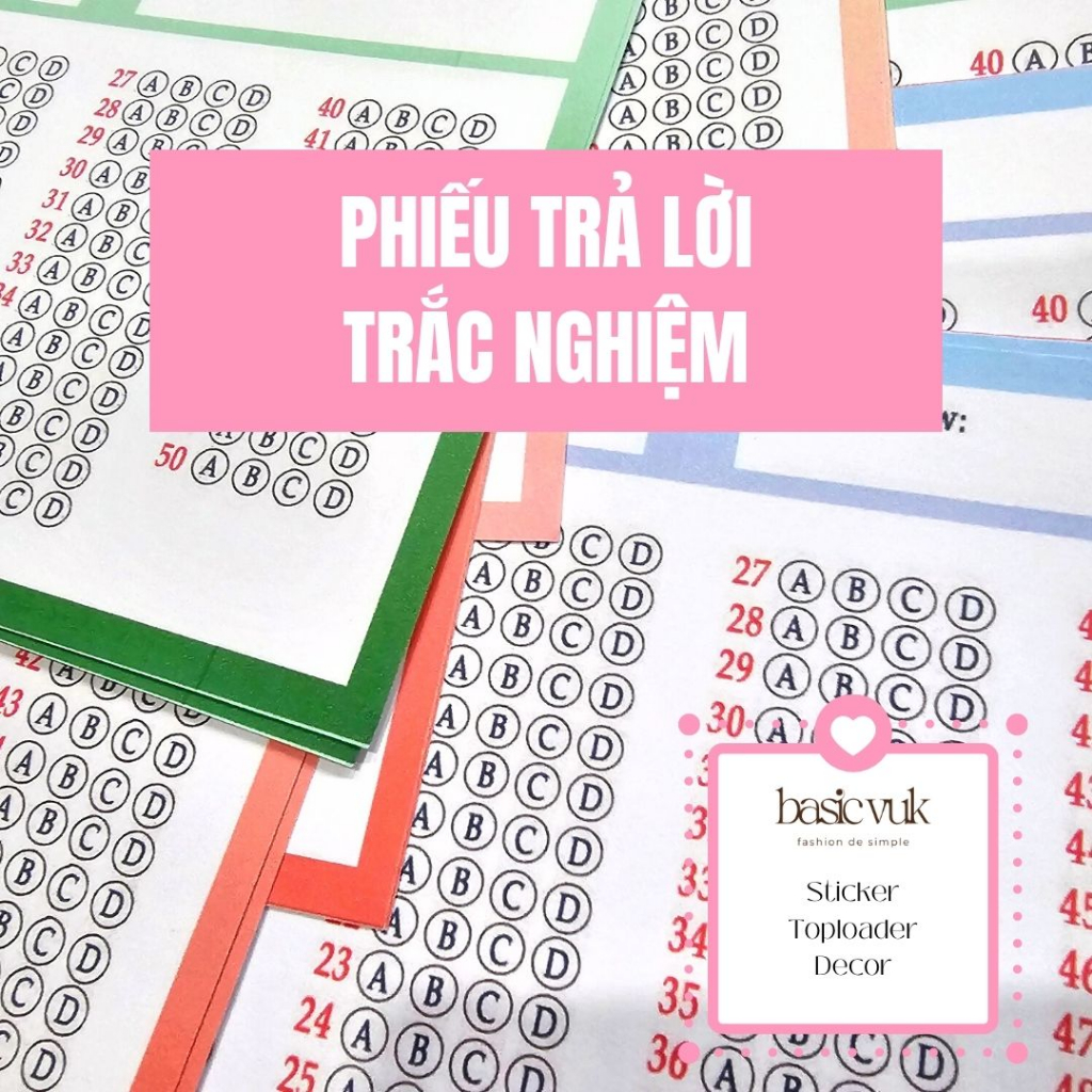 Phiếu trả lời trắc nghiệm, phiếu trả lời 50 câu trắc nghiệm tiếng Anh Toán Lý Hóa Sinh Sử Địa màu gradient siêu rẻ