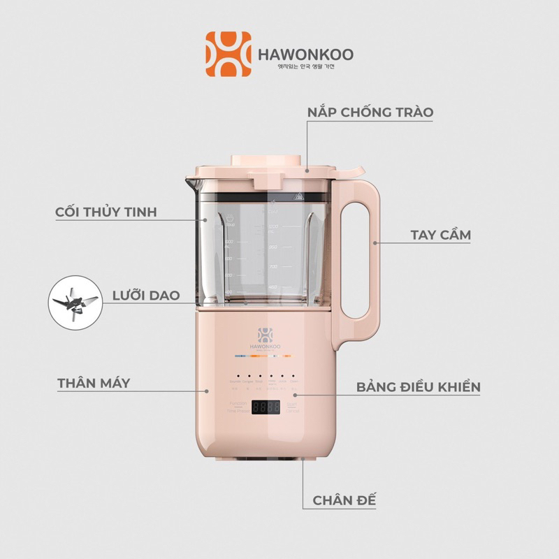 Máy làm sữa hạt đa năng Hawonkoo SMH-120 6in1 1.2L - Hàng chính hãng - Bảo hành 12 tháng - Thương hiệu Hàn Quốc