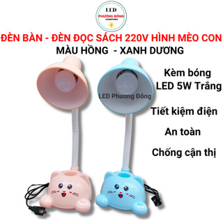 Đèn bàn học đèn đọc sách hình mèo con dễ thương kèm bóng led 5w trắng