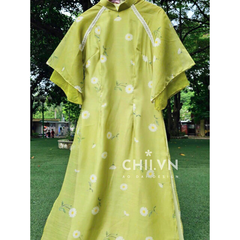 Áo Dài Cách Tân Cúc Hoạ Mi Hai Màu Hot Trend