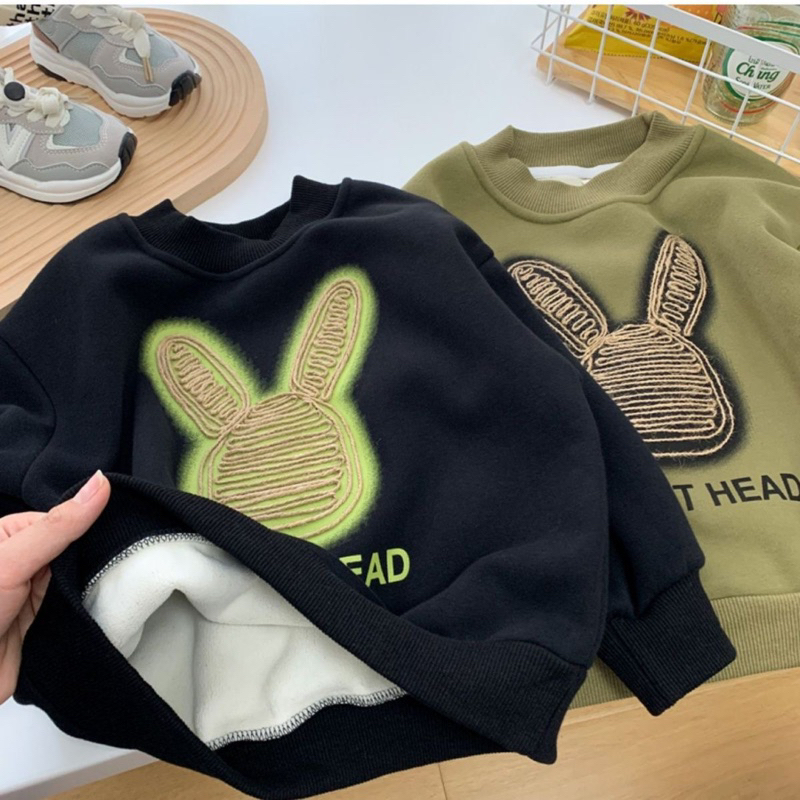 Áo sweater thỏ trần bông cho bé hoạ tiết thêu form rộng thời trang bé trai bé gái