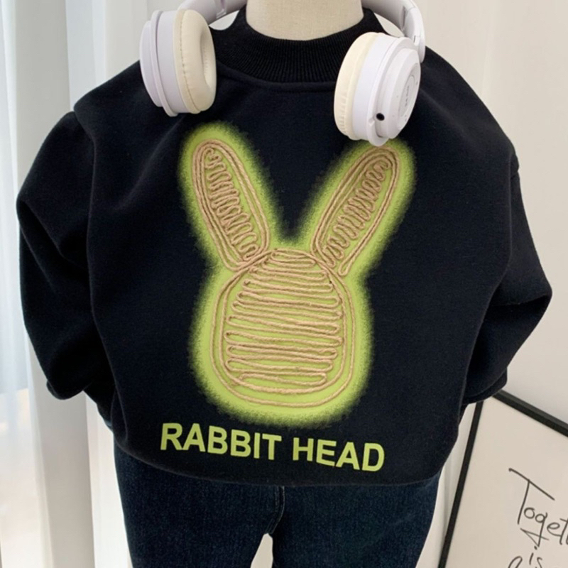 Áo sweater thỏ trần bông cho bé hoạ tiết thêu form rộng thời trang bé trai bé gái