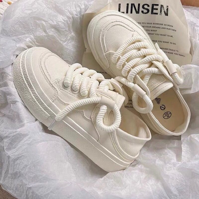 Giày thể thao nữ đế độn đạp gót lisen vải cao cấp