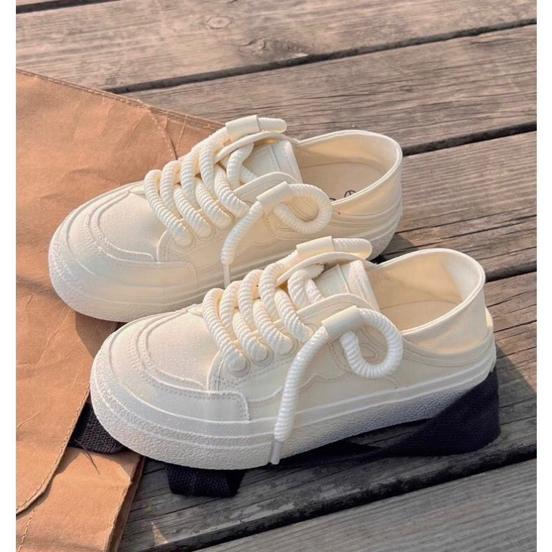 Giày thể thao nữ đế độn đạp gót lisen vải cao cấp