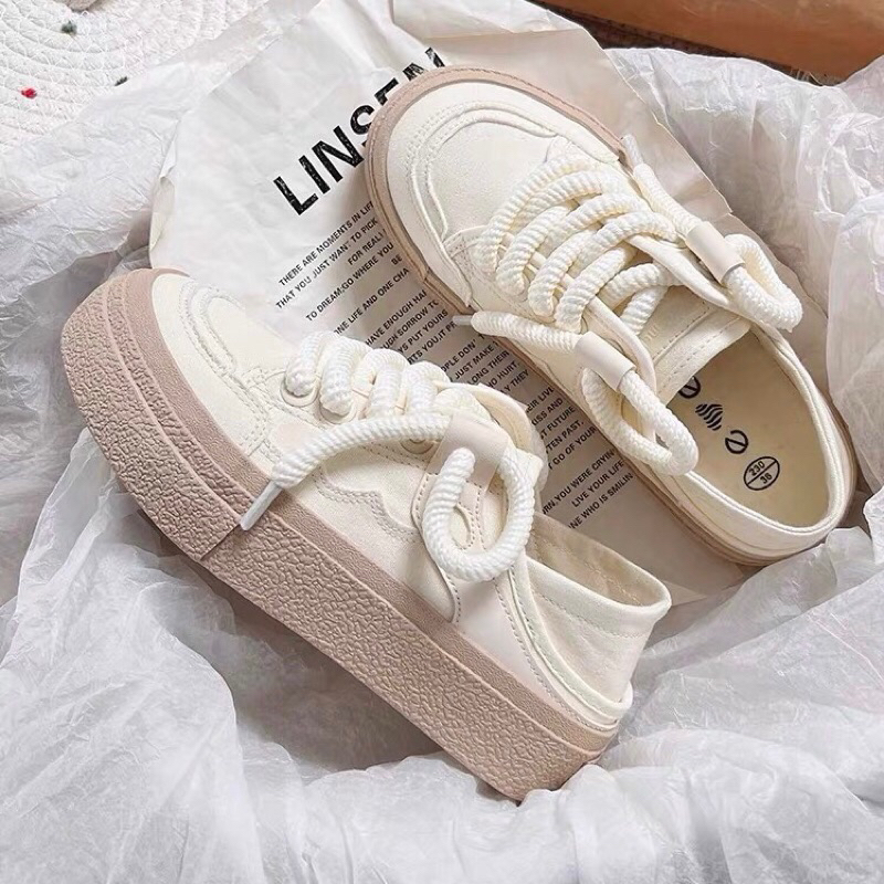 Giày thể thao nữ đế độn đạp gót lisen vải cao cấp