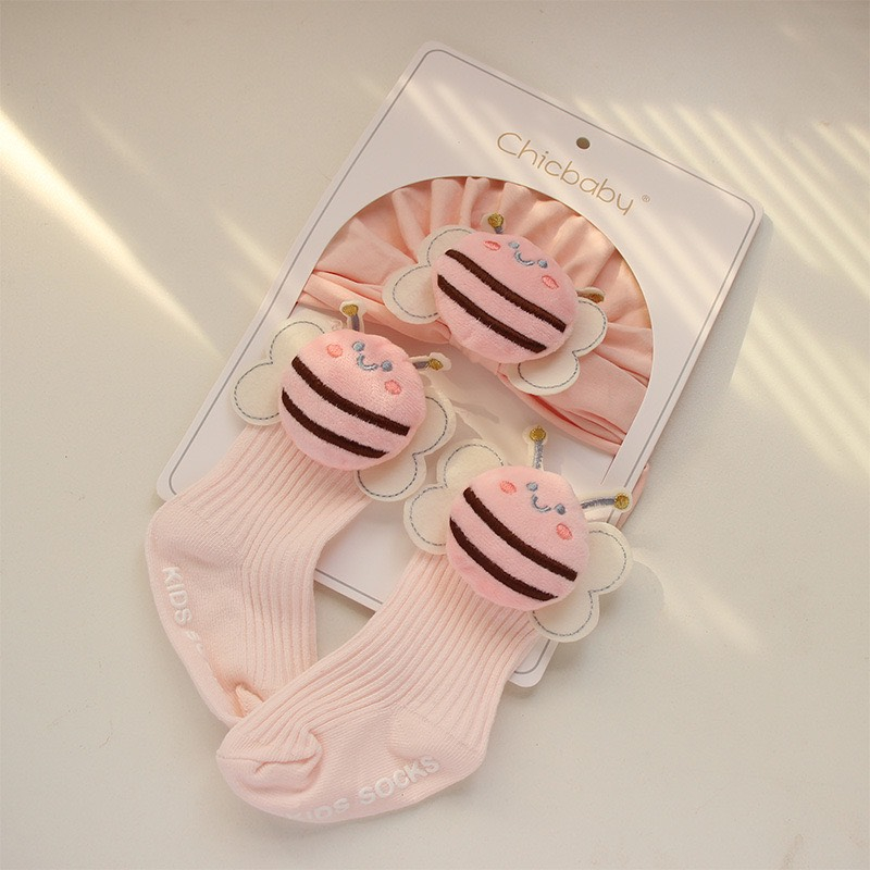 Set turban kèm tất cổ cao họa tiết Ong, nơ đáng yêu cho bé, bé trai, bé gái 0-12 tháng. Stella Shop