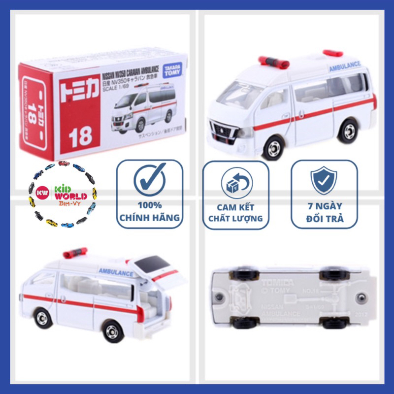 Xe mô hình Tomica Box Cứu thương Nissan NV350 Caravan Ambulance. MS: 828. Tỷ lệ 1:69.