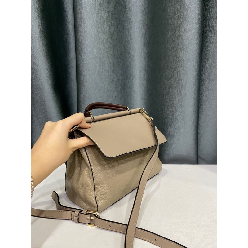 Túi si nhập Nhật dáng xách ta.y đeo chéo 2 nắp da bò hạt