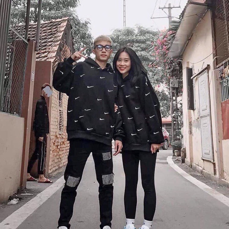 áo hoodie đôi nam nữ màu đen in kín (giá 1 chiếc) Tđ2023