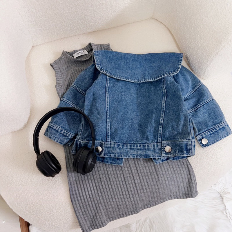 Váy tăm kèm áo khoác jean bò cho bé gái cá tính