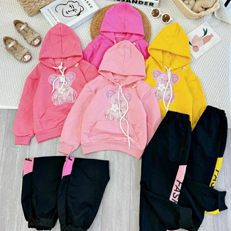 {20-40kg} Bộ nỉ da cá bé gái size đại áo hoodie có mũ M511