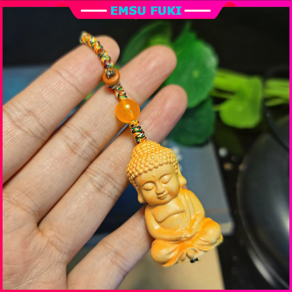 Móc Chìa Khoá Tượng Phật Gỗ Hoàng Dương, Mặt Dây Phật A Di Đà Đem Lại Bình An, May Mắn
