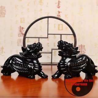 Tỳ hưu đen cặp tỳ hưu đá đen obsidian đen onyx đen có cánh 10cm 12cm 15cm kiểm định
