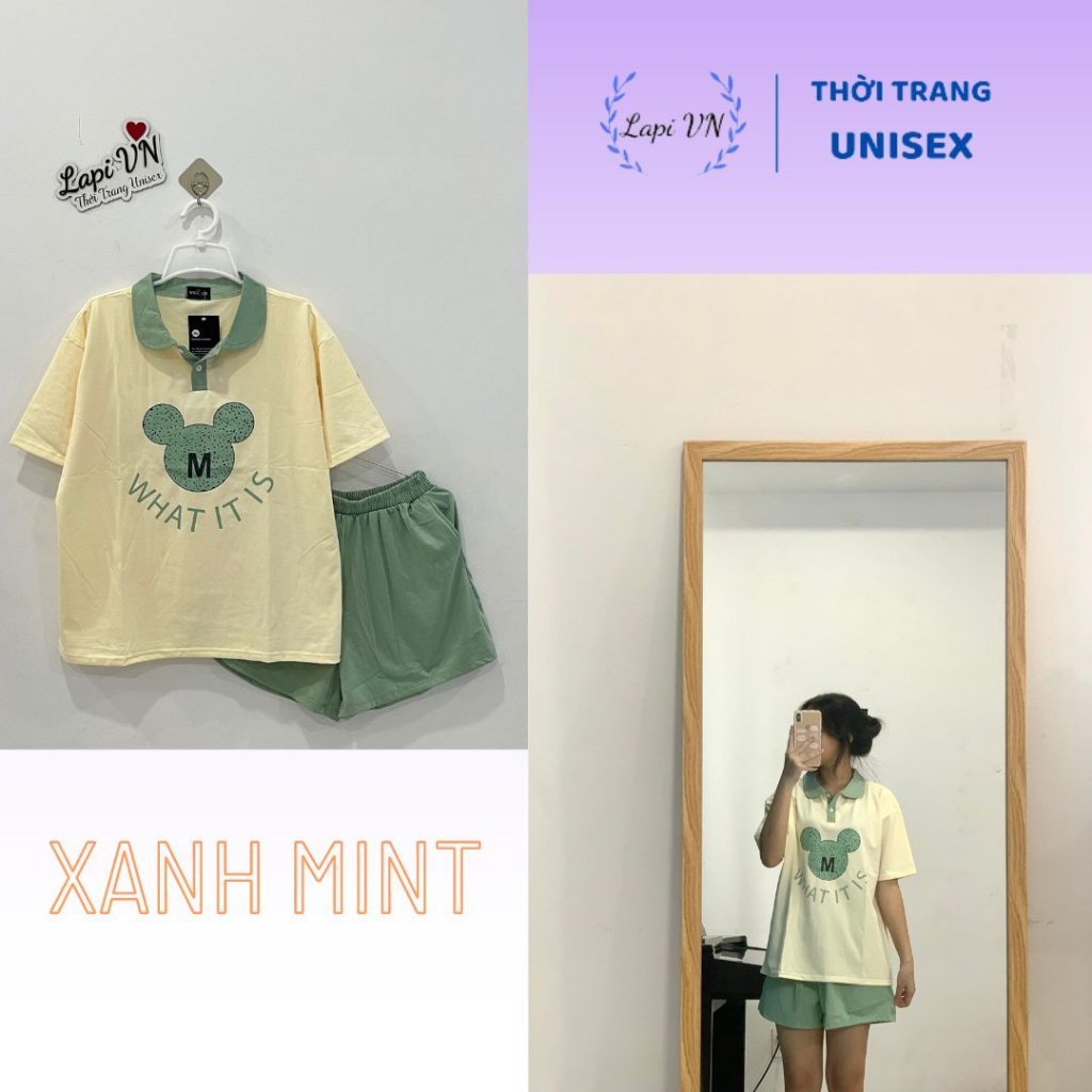 [ẢNH THẬT] Đồ Bộ Đùi Polo Mặc Nhà Mickey - Lapi VN, Thun Cotton 4 Chiều, Freesize 40 Đến 65kg, Set Cổ Trụ