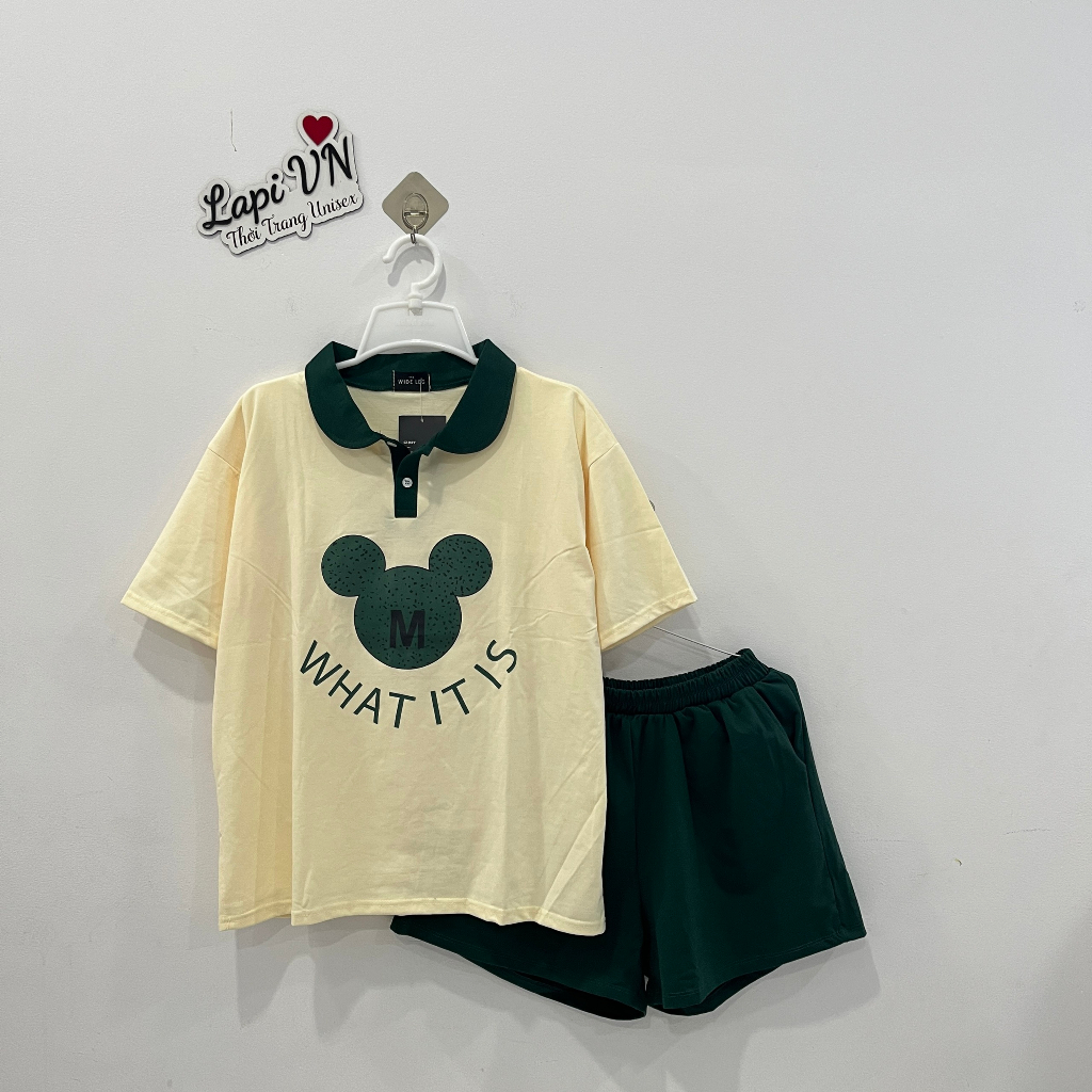 [ẢNH THẬT] Đồ Bộ Đùi Polo Mặc Nhà Mickey - Lapi VN, Thun Cotton 4 Chiều, Freesize 40 Đến 65kg, Set Cổ Trụ