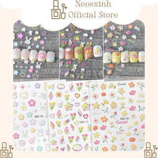  Sticker Dán Móng Tay Hoa Cầu Vồng Nổi Màu Sắc - Hình Dán Móng - Neosxinh Nails 