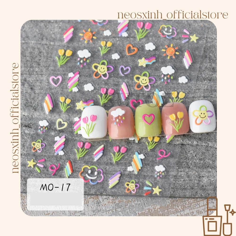 Sticker Dán Móng Tay Hoa Cầu Vồng - Hình Dán Móng - Neosxinh Nails