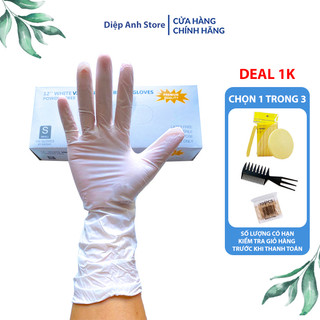[Thanh lý] Găng tay cao su trắng dài không bột hộp 100 Chiếc