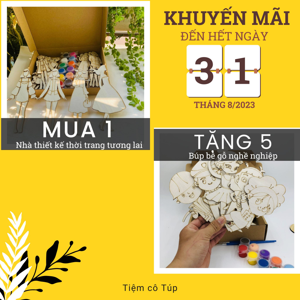 [Mua 1 Bộ Đầy Đủ, Tặng 5 Nghề Ngẫu Nhiên] Bộ Búp Bê Gỗ Tô Màu Cho Bé - Nhà Thiết Kế Thời Trang Tương Lai